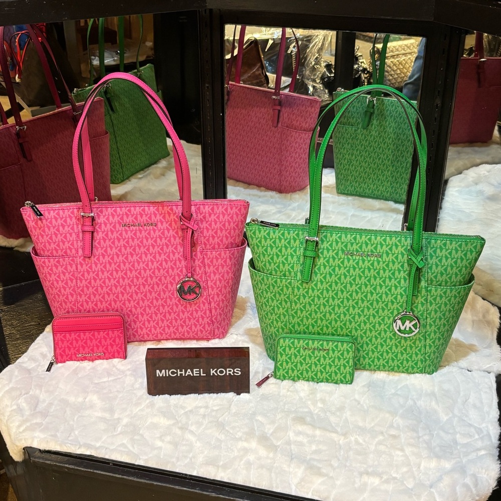 Michael Kors Pink and Green Tote Bag Set